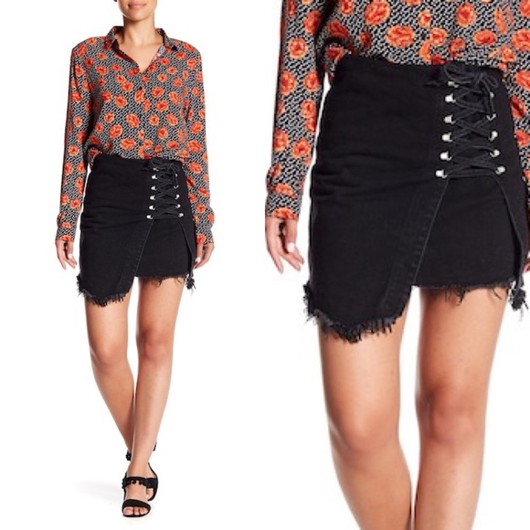 black wrap denim skirt